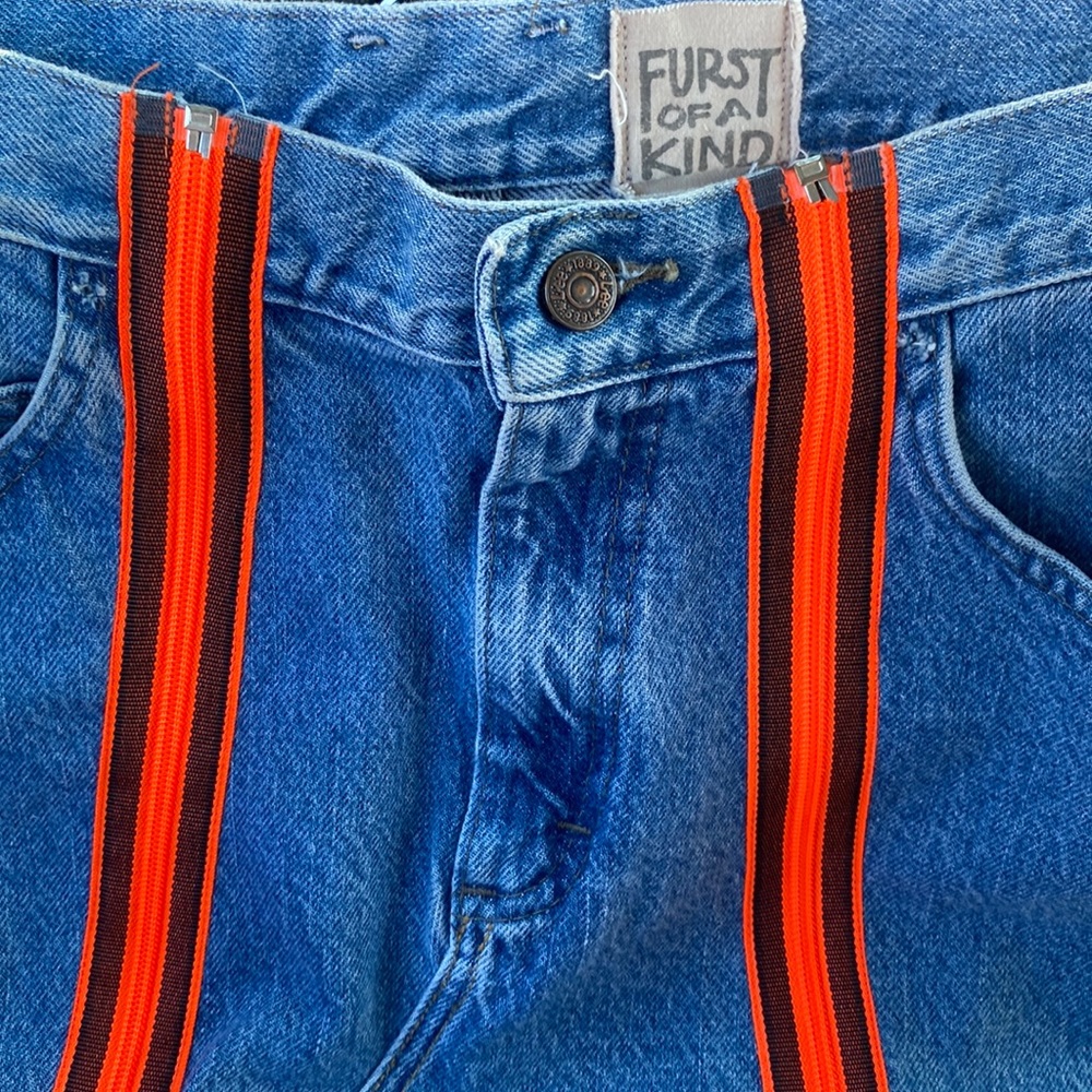 Vintage Lee Denim Skirt Cutoff Reworked Double Front Orange Zippers - Picture 6 of 9